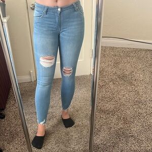 Free People Light Blue Ripped Skinny Jeans